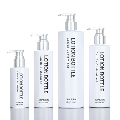 เจลอาบน้ำ PET White Round 200ml 500ml Silver Top Serum Conditioner แชมพูพลาสติกปั๊มขวดบรรจุภัณฑ์บำรุงผิว