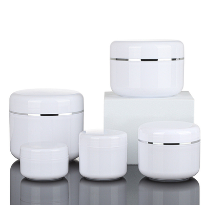 PET Cream บรรจุภัณฑ์ Jar Silver Line ทรงกลม, 2 Oz Cosmetic Containers