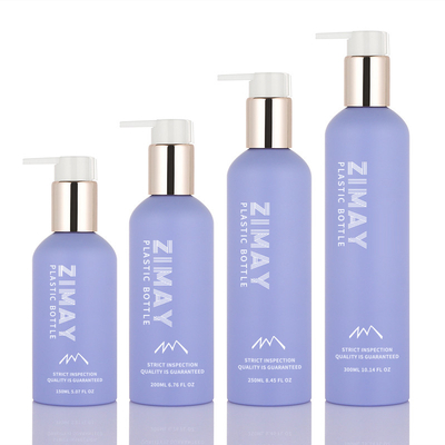 เป็นมิตรกับสิ่งแวดล้อม PET 150ml 200ml 250ml 8 ออนซ์รูปแบบใหม่สีม่วงฝ้าโลชั่นบำรุงผิวกายเจลอาบน้ำขวดกดทองปั๊ม