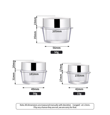 ขายส่ง 15g 30g 50g อะคริลิคผนังคู่พลาสติกเครื่องสำอางที่ว่างเปล่า Body Butter Face Cream Jar Pot With Lip