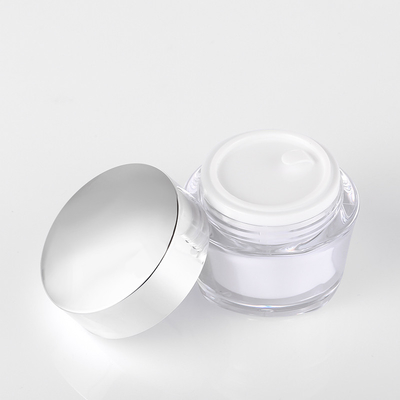 ขายส่ง 15g 30g 50g อะคริลิคผนังคู่พลาสติกเครื่องสำอางที่ว่างเปล่า Body Butter Face Cream Jar Pot With Lip