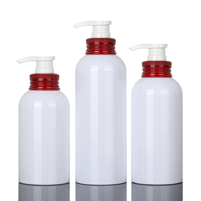 350ml 500ml สีขาวสีแดงปั๊มแชมพูเปล่าล้างร่างกายขวดพลาสติกกลมภาชนะโลชั่น