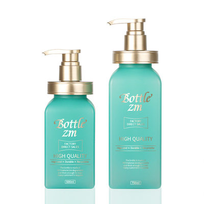 Luxury Gold Top Press Pump Green Body Lotion คอนเทนเนอร์บรรจุภัณฑ์แชมพูขวดพลาสติกสแควร์