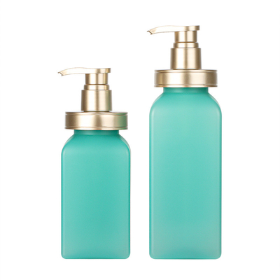 Luxury Gold Top Press Pump Green Body Lotion คอนเทนเนอร์บรรจุภัณฑ์แชมพูขวดพลาสติกสแควร์
