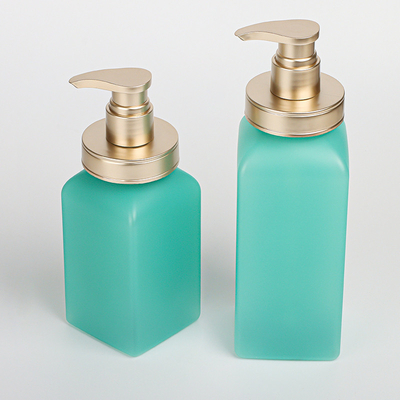 Luxury Gold Top Press Pump Green Body Lotion คอนเทนเนอร์บรรจุภัณฑ์แชมพูขวดพลาสติกสแควร์