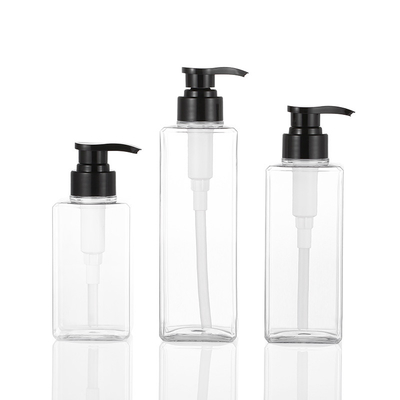 ขวดโลชั่นพลาสติกใสทรงสี่เหลี่ยมรีไซเคิลพร้อมปั๊ม 44 มม. 550ml